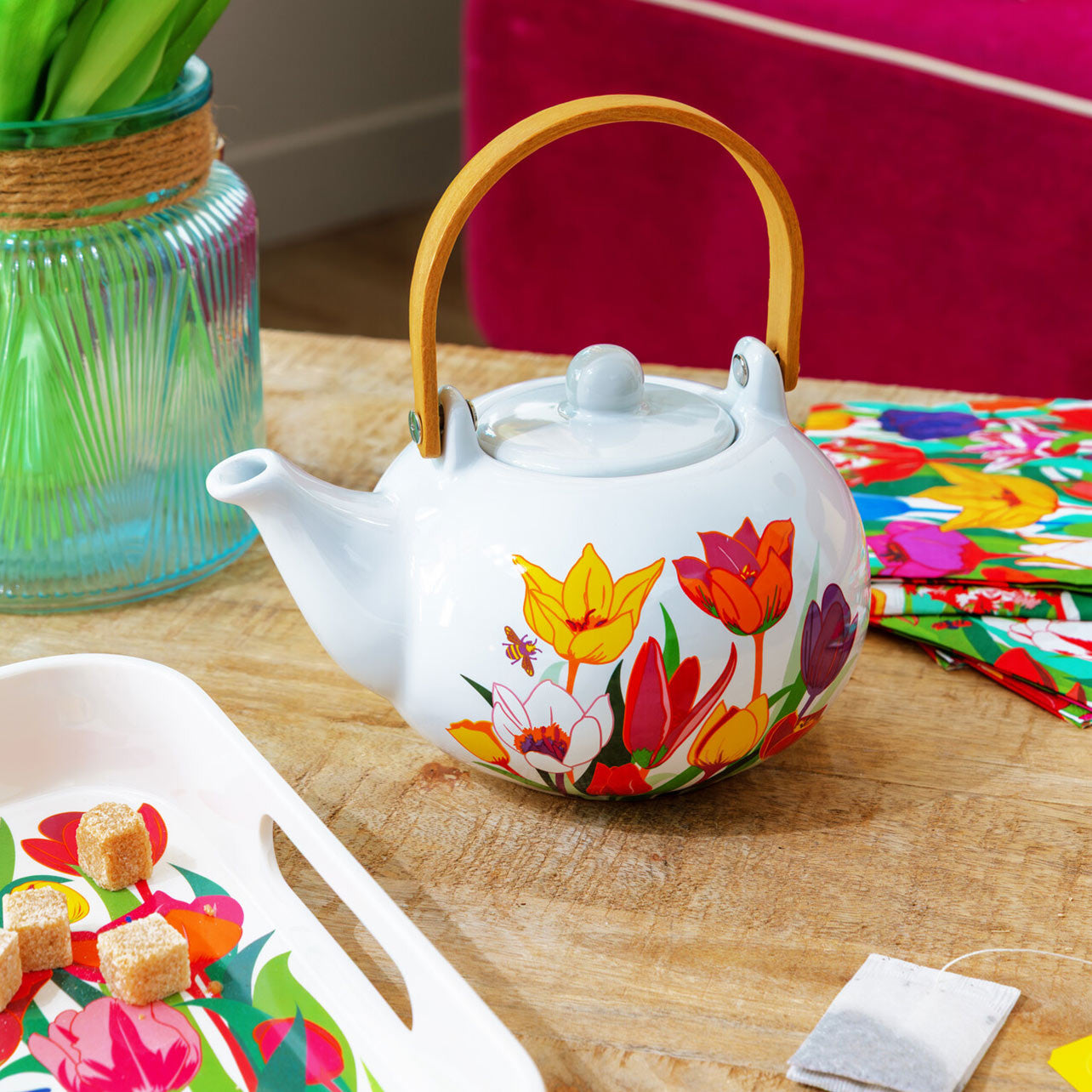 THEIERE EN GRÈ TULIPES