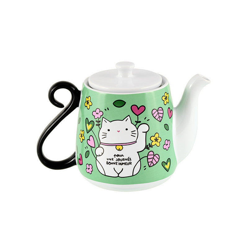 THEIERE CHAT BONHEUR EN PORCELAINE