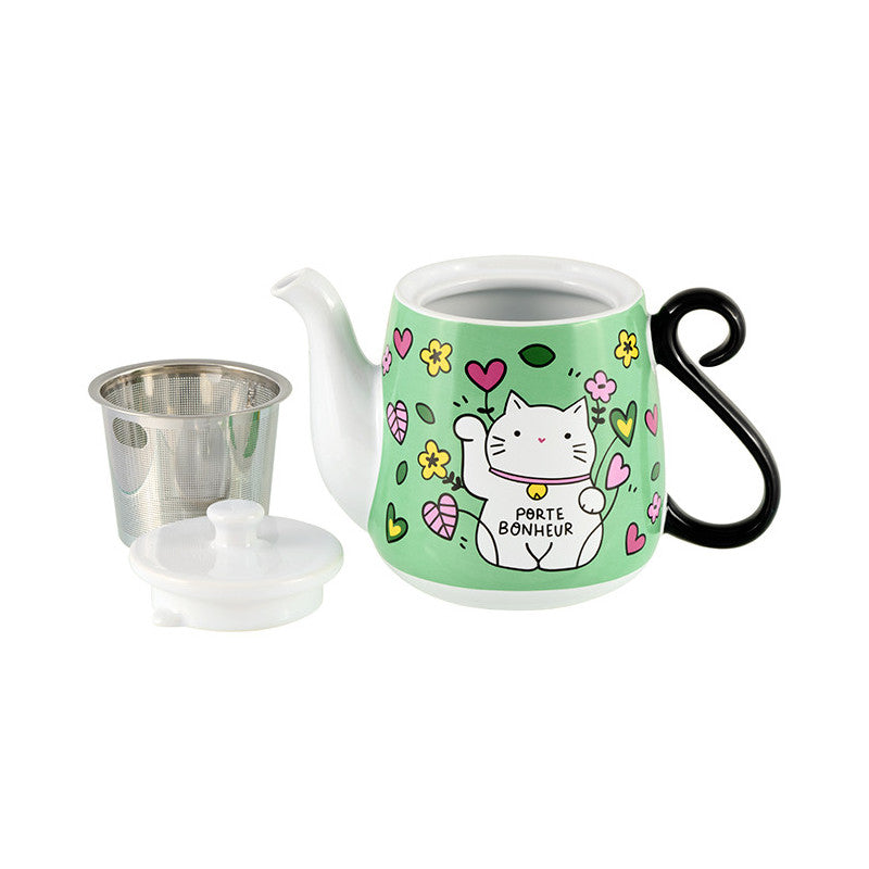 THEIERE CHAT BONHEUR EN PORCELAINE