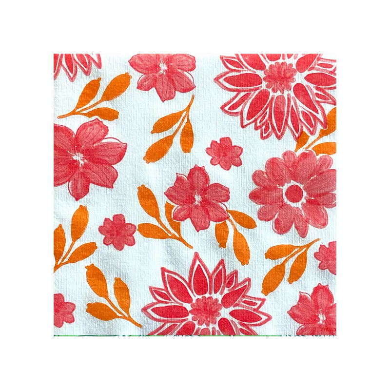 SERVIETTES EN INTISEES FLEURS ROUGES
