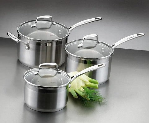 SERIE DE 3 CASSEROLES SCANPAN EN INOX TOUS FEUX